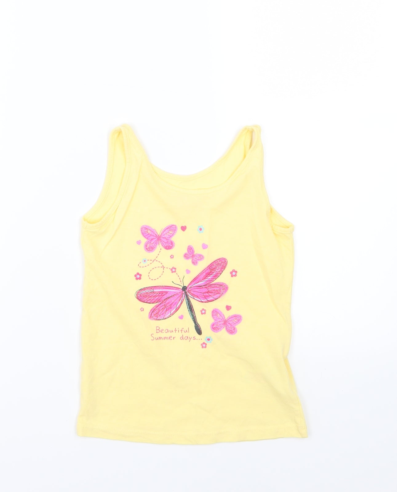 Young Dimension Girls Yellow Floral Jersey Basic Tank Size 7-8 Years  - Butterfly