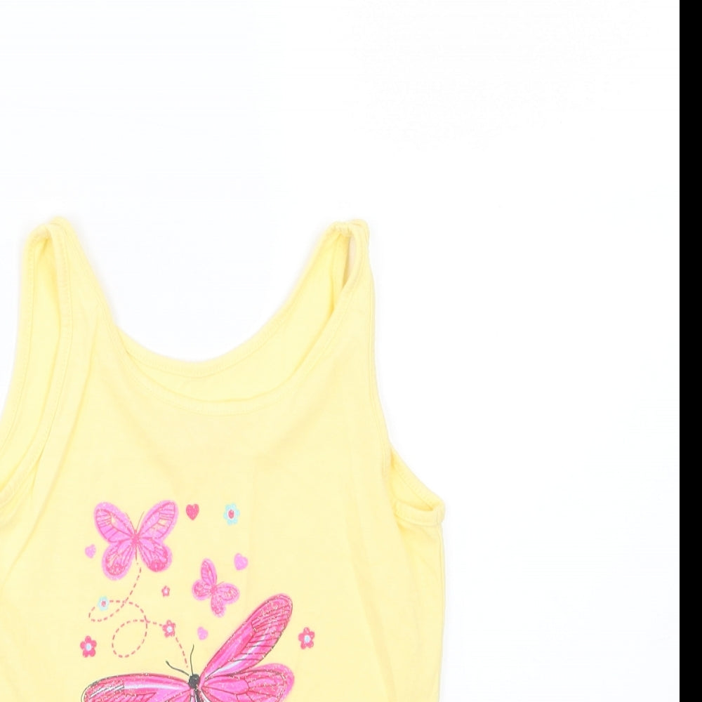 Young Dimension Girls Yellow Floral Jersey Basic Tank Size 7-8 Years  - Butterfly