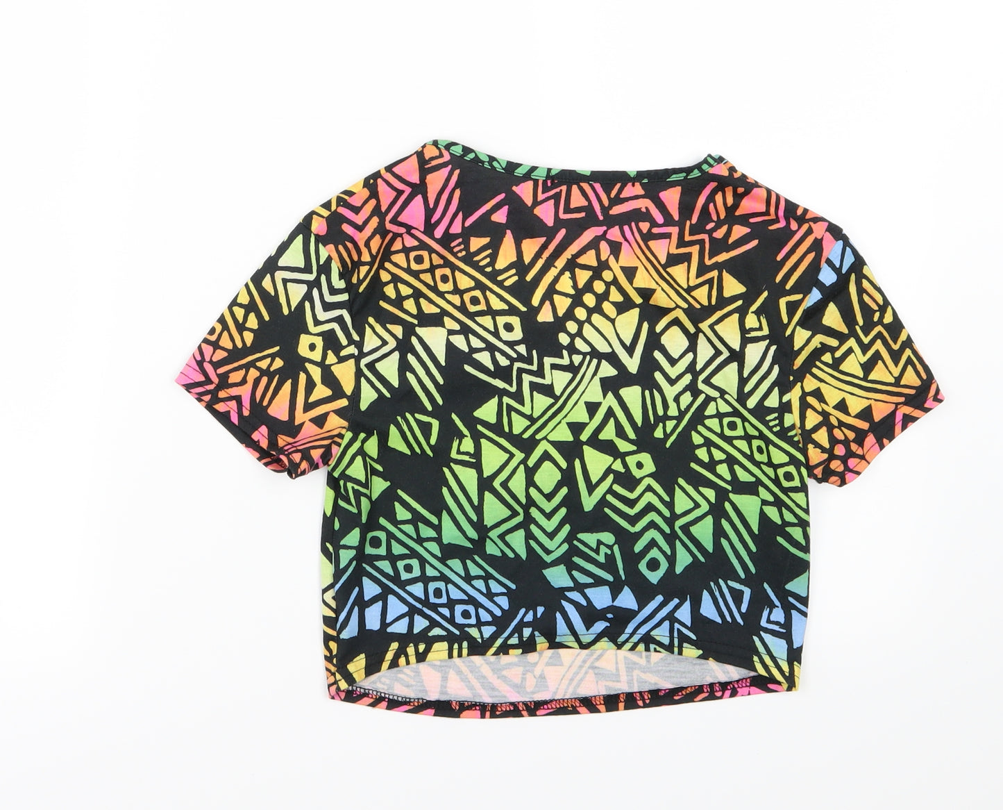 Boohoo Womens Multicoloured Geometric Jersey Cropped T-Shirt Size 10