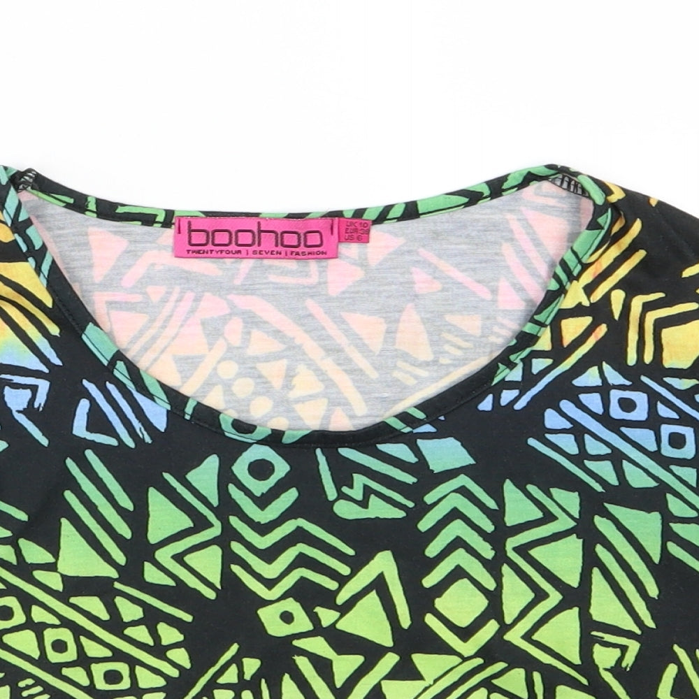 Boohoo Womens Multicoloured Geometric Jersey Cropped T-Shirt Size 10