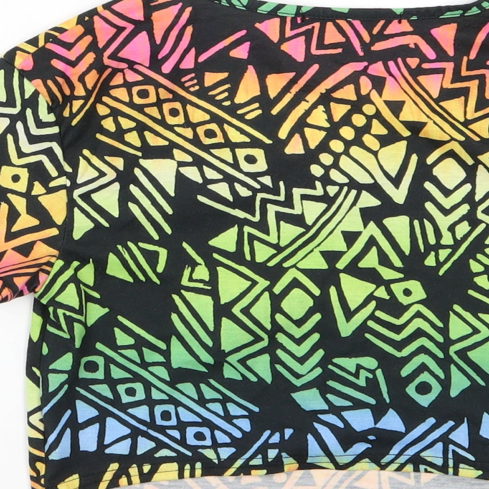 Boohoo Womens Multicoloured Geometric Jersey Cropped T-Shirt Size 10