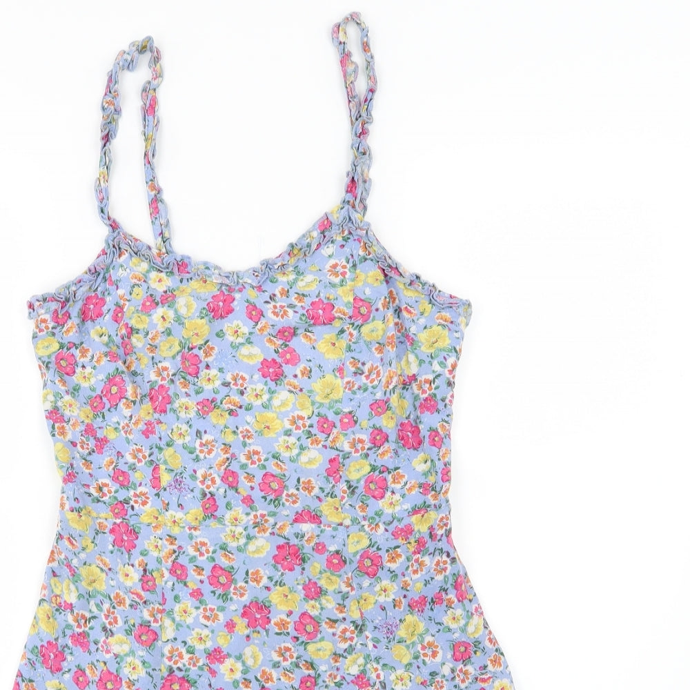 New Look Womens Blue Floral Jersey A-Line  Size 10
