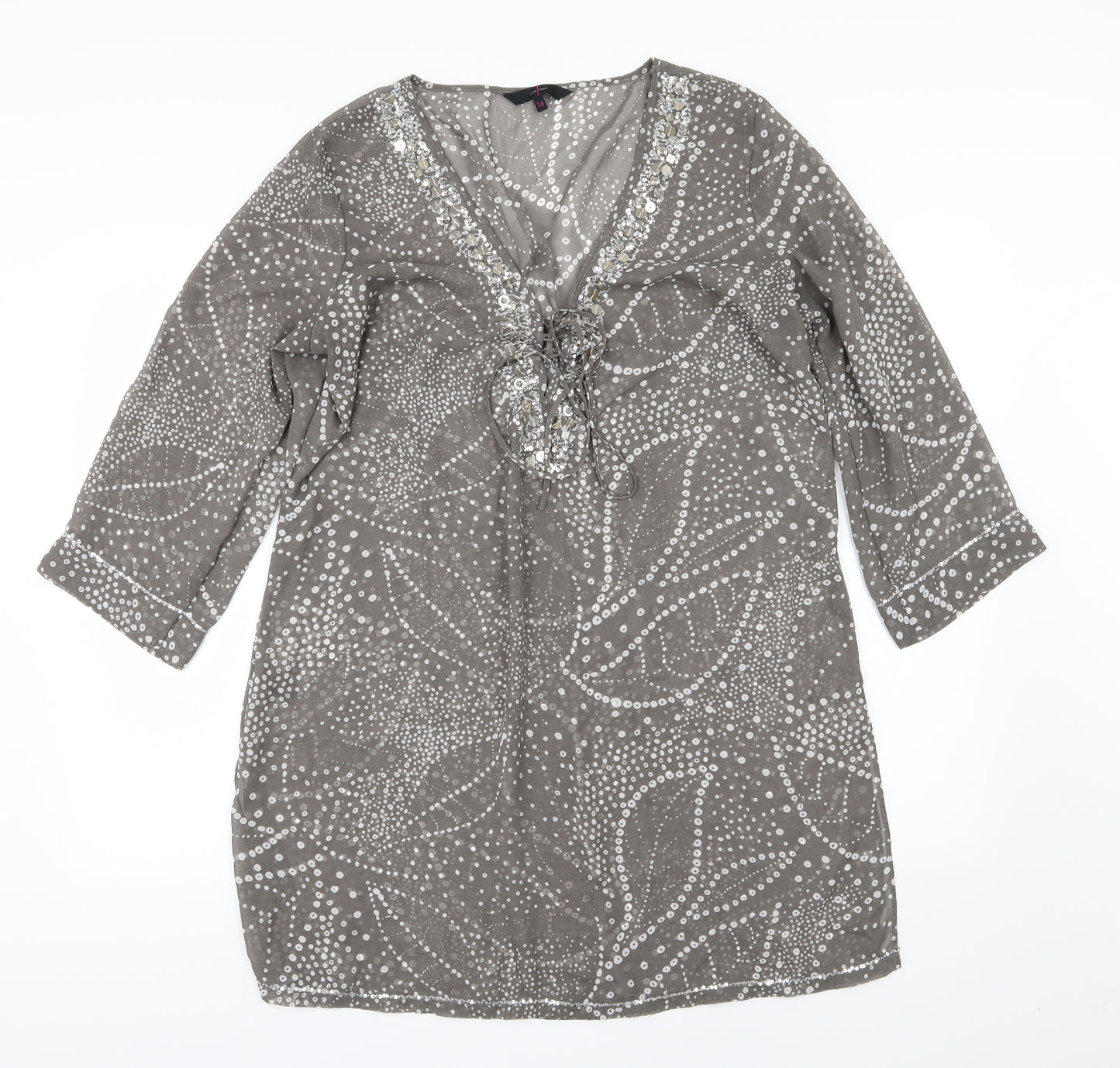 Jasper Conran Womens Grey Polka Dot Chiffon Basic Blouse Size 16  - Sequin