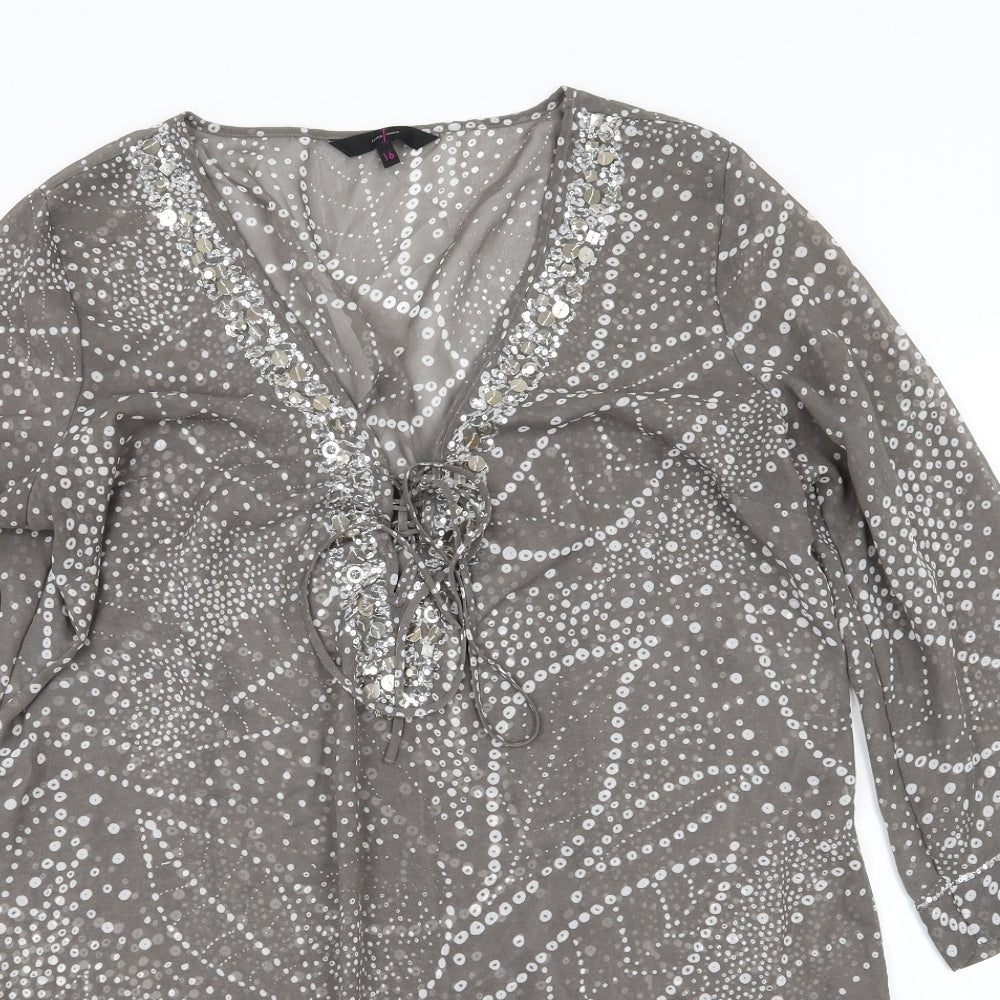 Jasper Conran Womens Grey Polka Dot Chiffon Basic Blouse Size 16  - Sequin
