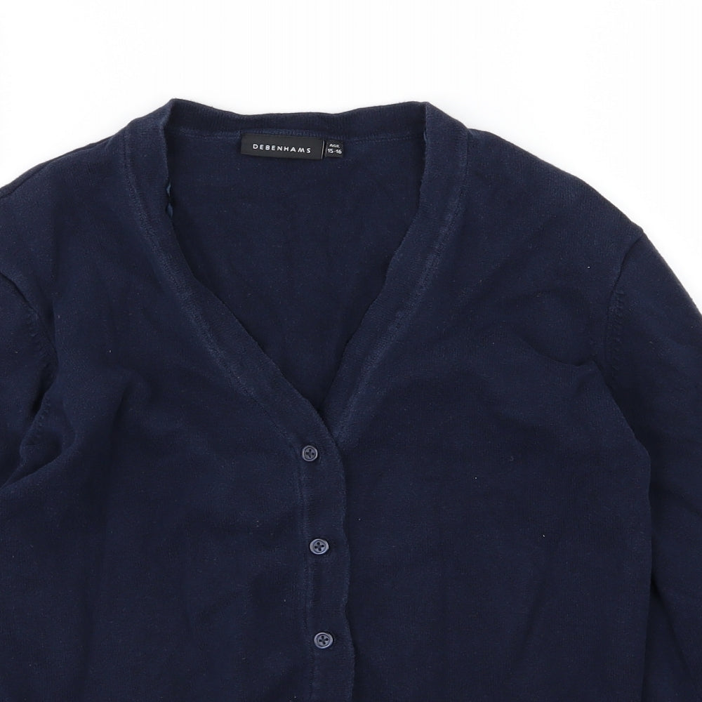 Debenhams Girls Blue  Knit Cardigan Jumper Size 15-16 Years