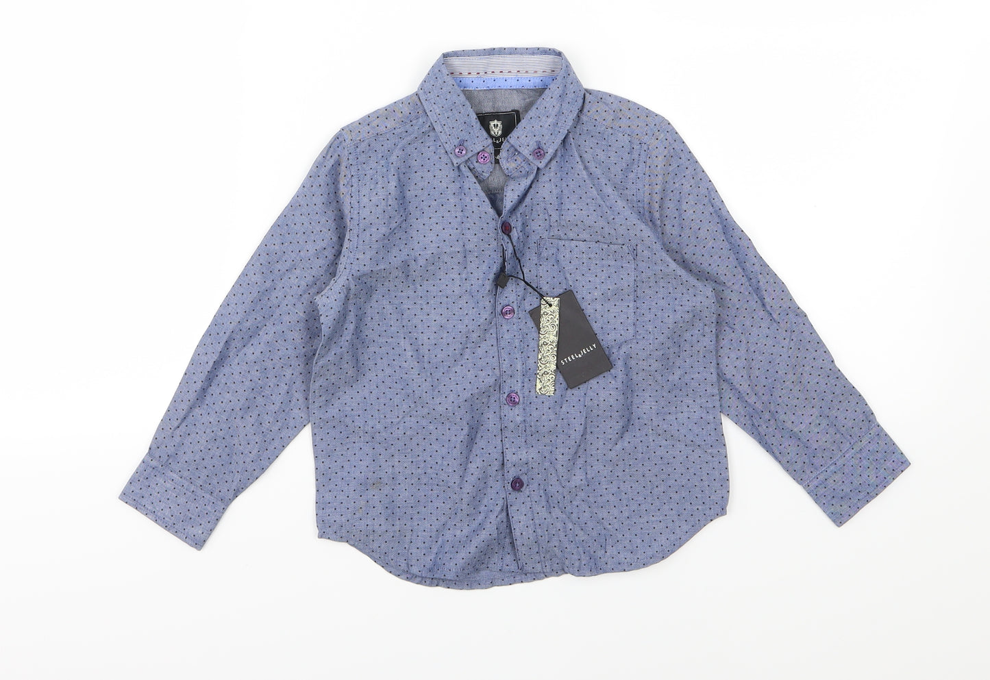 Steel & Jelly Boys Blue Polka Dot Woven Basic Button-Up Size 3-4 Years