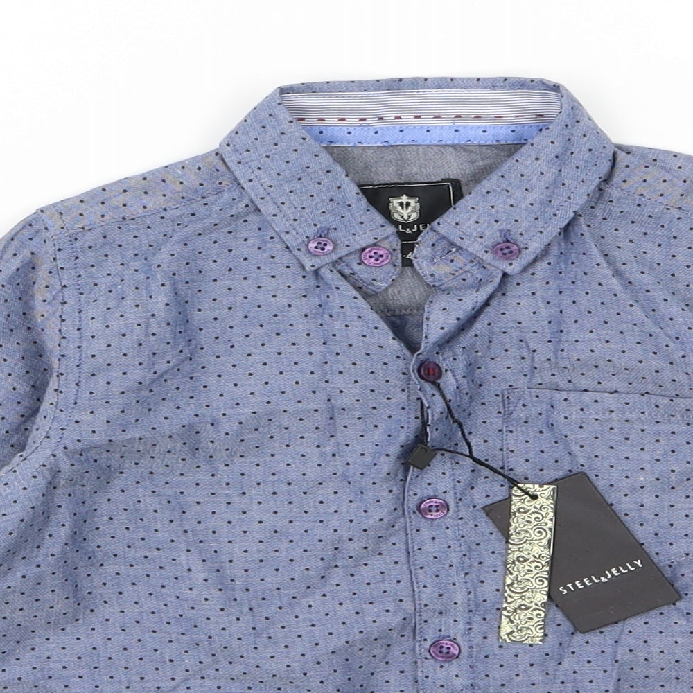 Steel & Jelly Boys Blue Polka Dot Woven Basic Button-Up Size 3-4 Years