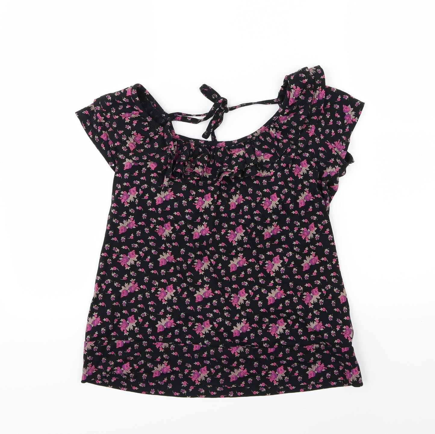 Primark Womens Black Floral Jersey Basic T-Shirt Size 12