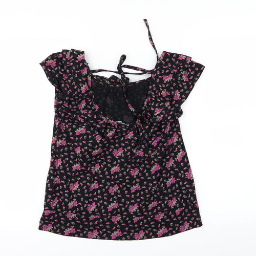 Primark Womens Black Floral Jersey Basic T-Shirt Size 12