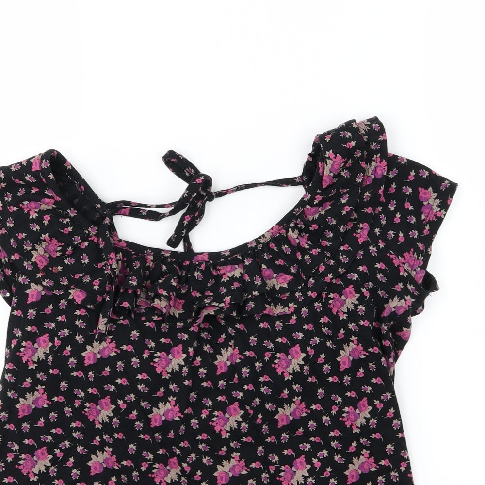 Primark Womens Black Floral Jersey Basic T-Shirt Size 12