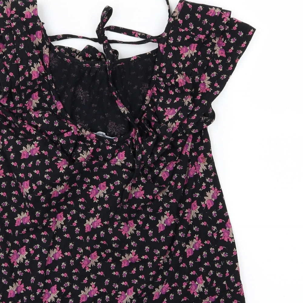 Primark Womens Black Floral Jersey Basic T-Shirt Size 12
