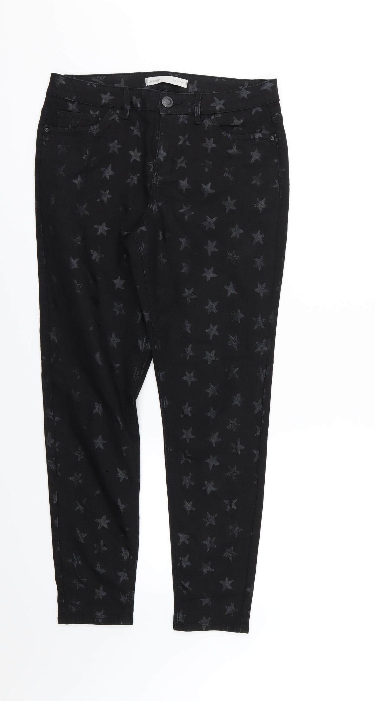 George Womens Black  Denim Skinny Jeans Size 14 L28 in - Star print
