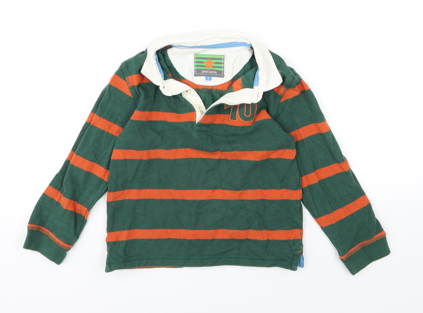 John Lewis Boys Green Striped  Pullover Sweatshirt Size 6 Years