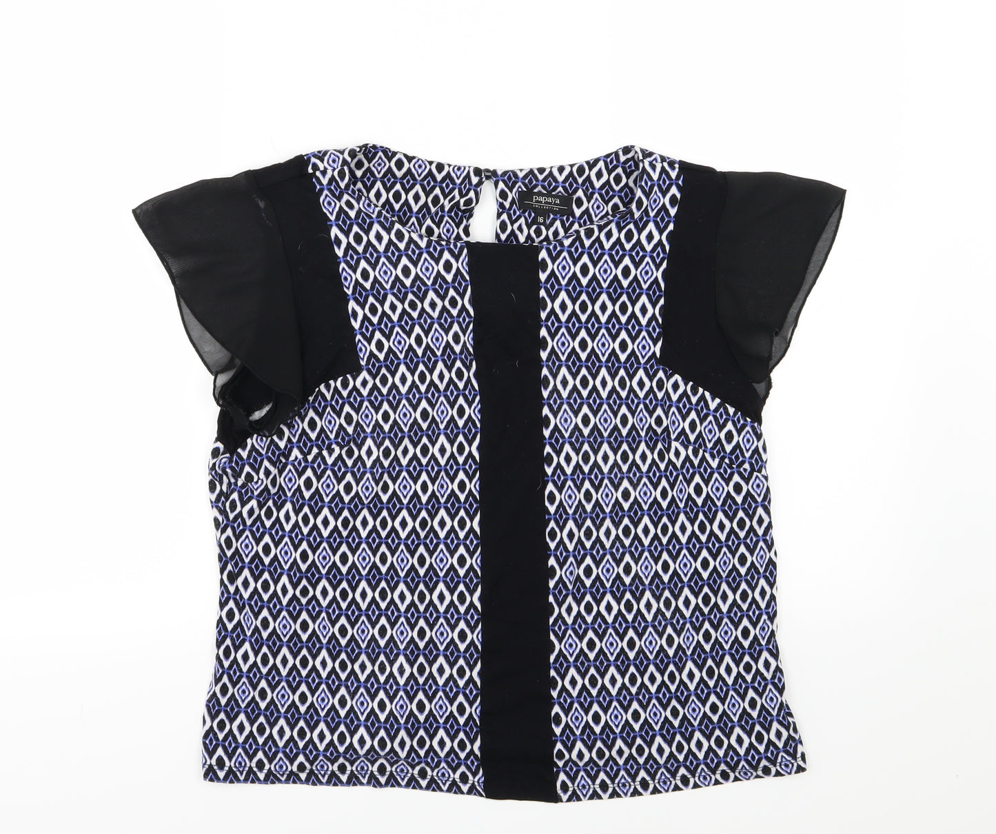 Papaya Womens Blue Argyle/Diamond Jersey Basic T-Shirt Size 16
