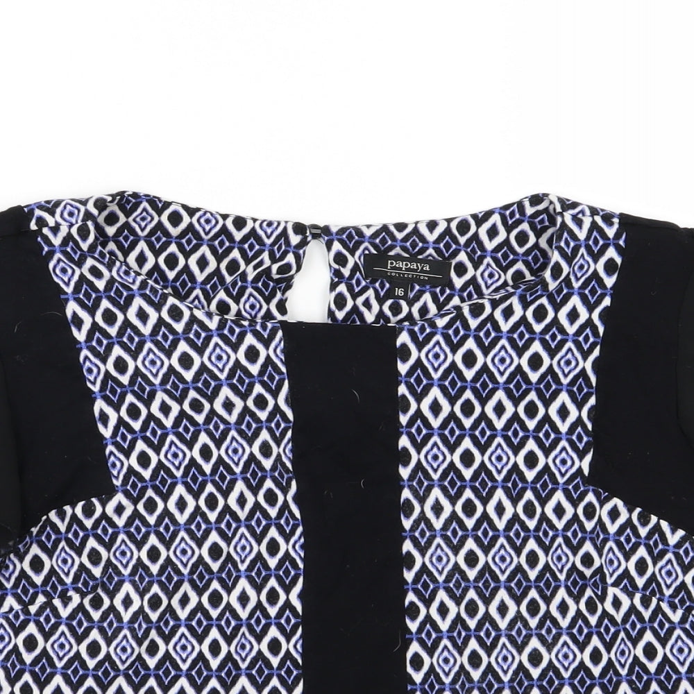 Papaya Womens Blue Argyle/Diamond Jersey Basic T-Shirt Size 16