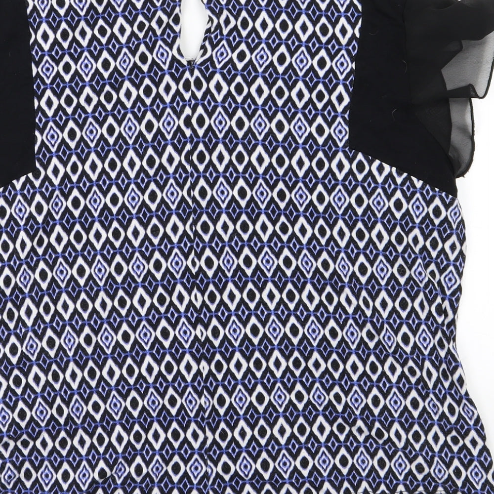 Papaya Womens Blue Argyle/Diamond Jersey Basic T-Shirt Size 16