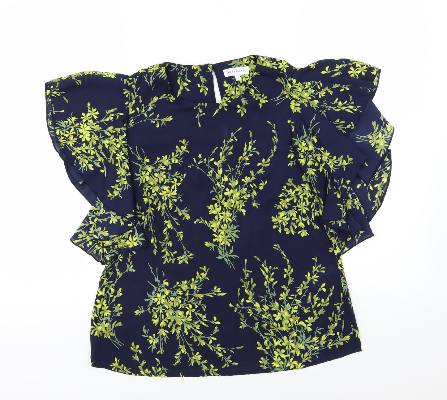 Warehouse Womens Blue Floral Chiffon Basic Blouse Size 10