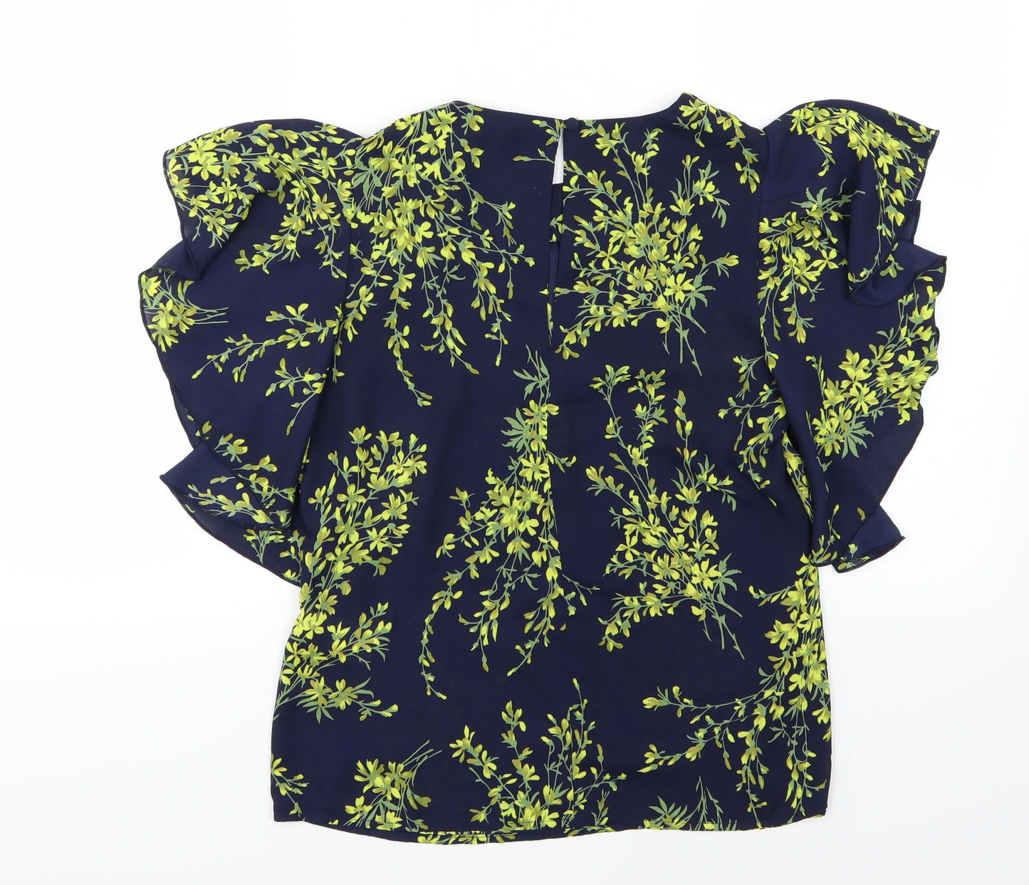 Warehouse Womens Blue Floral Chiffon Basic Blouse Size 10