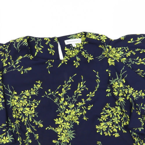 Warehouse Womens Blue Floral Chiffon Basic Blouse Size 10
