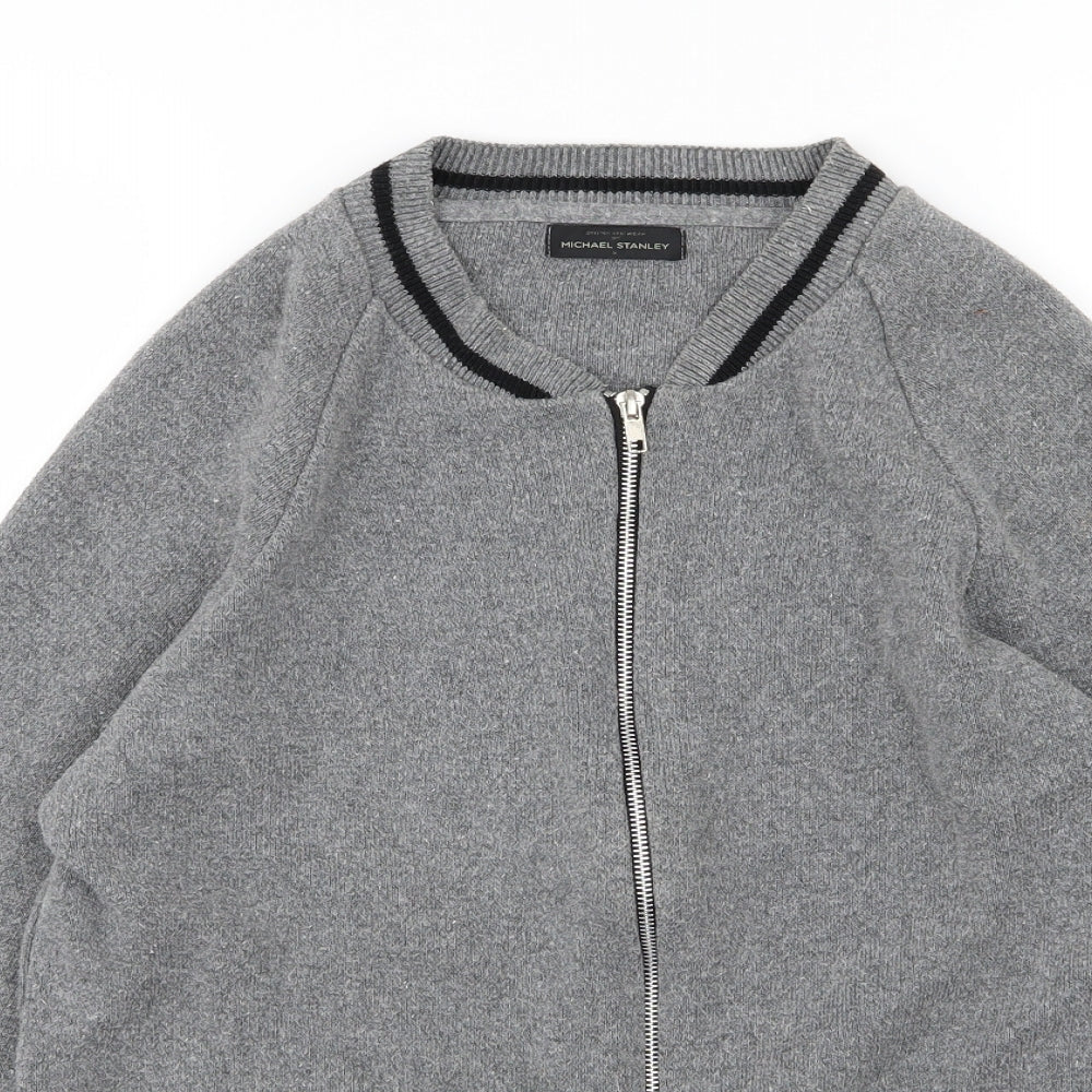 Michael stanley Mens Grey  Knit Full Zip Jumper Size S