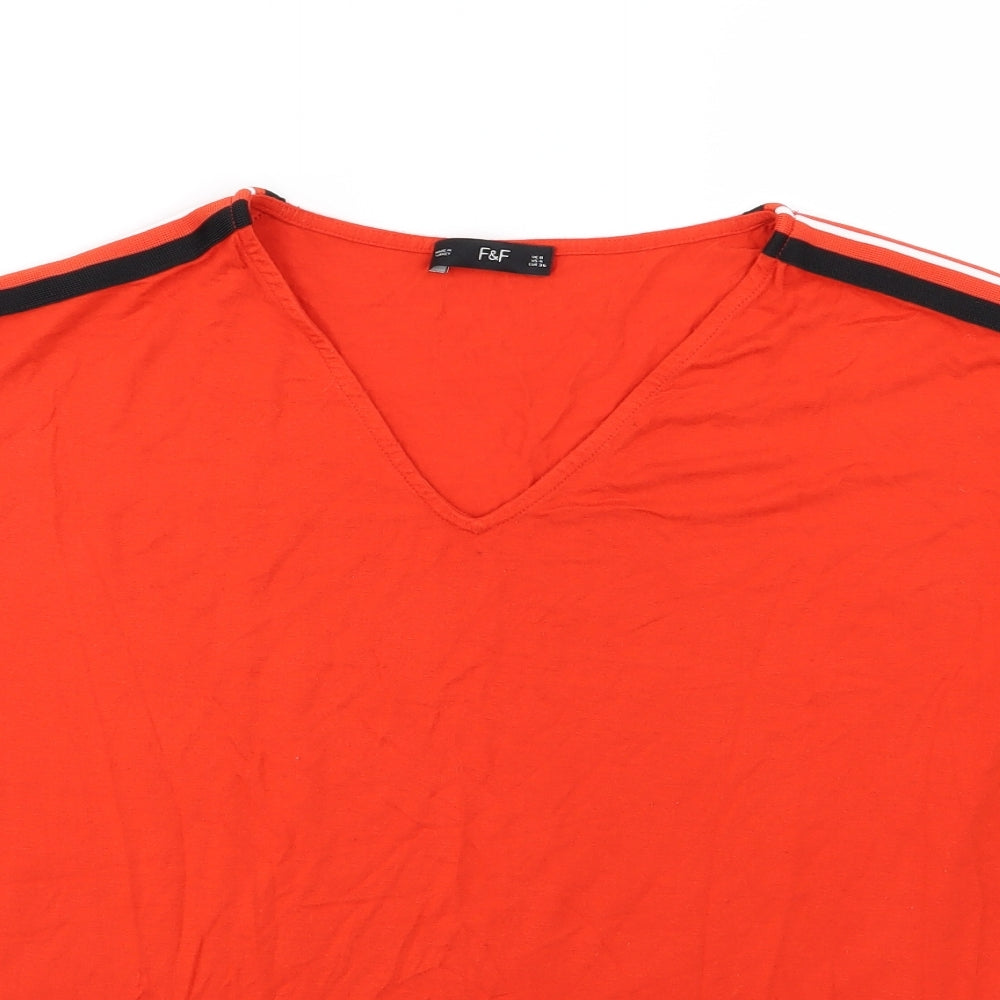 F&F Womens Red Striped Jersey Basic T-Shirt Size 8