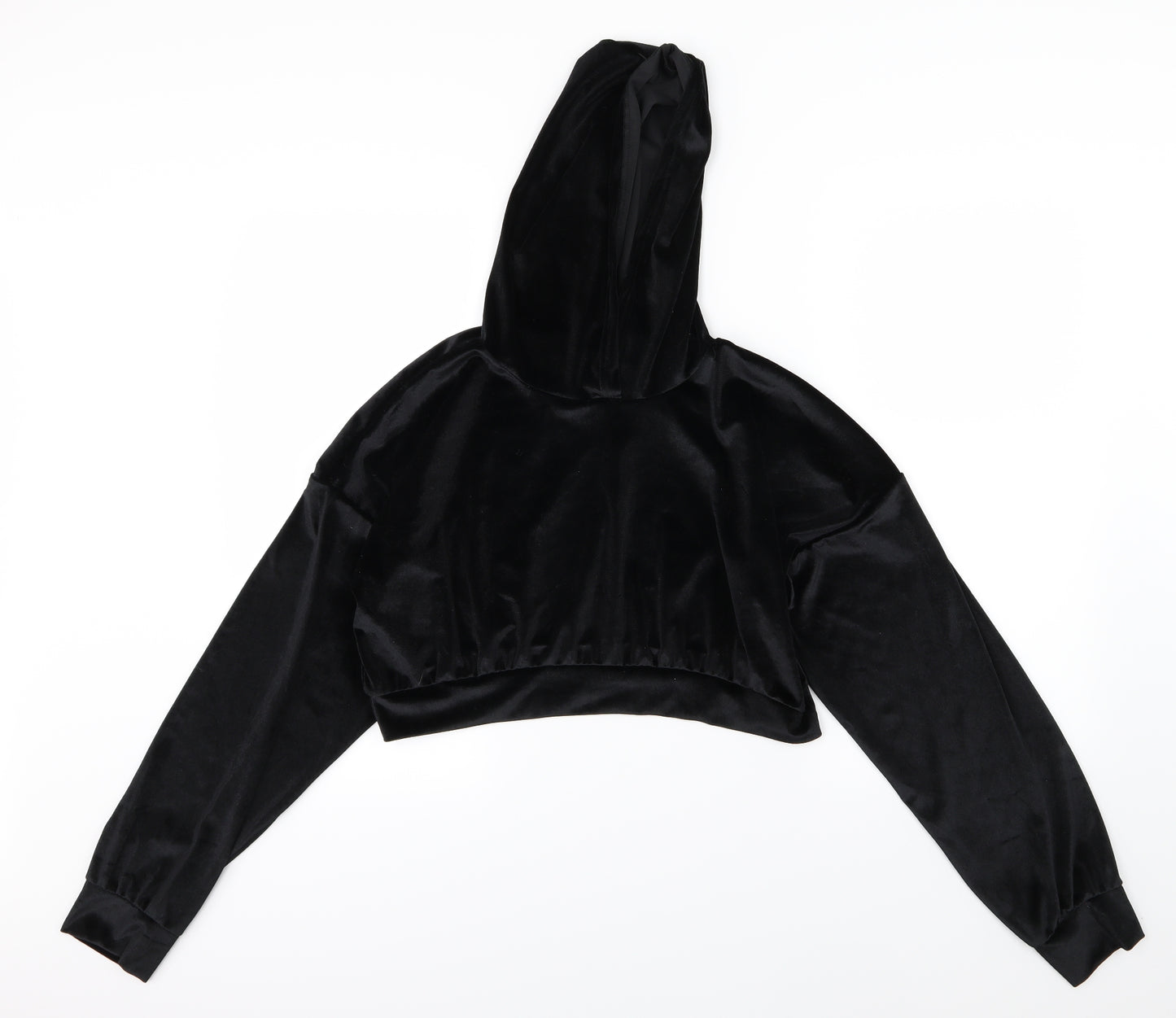 Boohoo Womens Black  Velour Pullover Hoodie Size 14