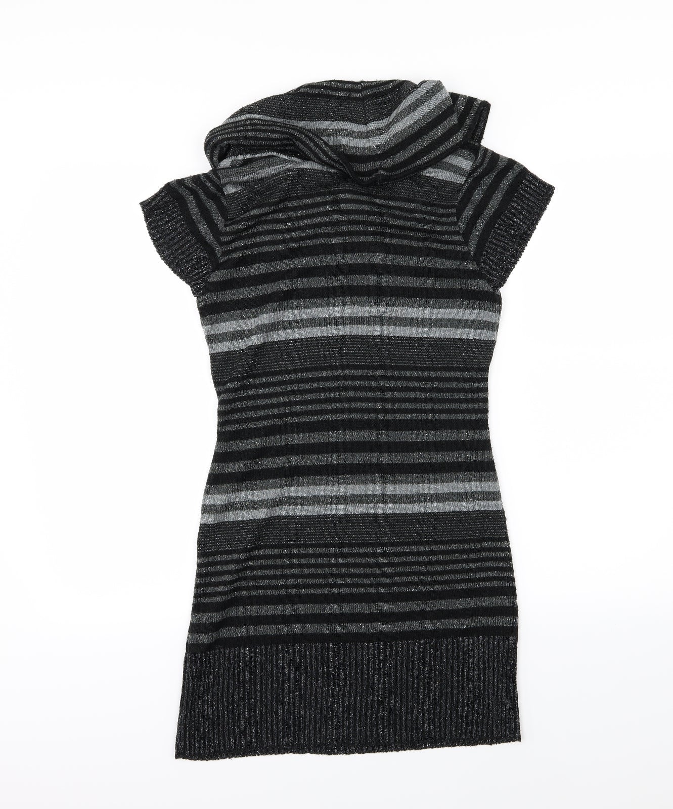 New Look Womens Grey Striped Knit Jumper Dress  Size M