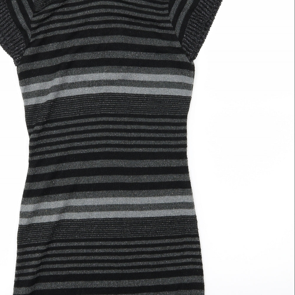New Look Womens Grey Striped Knit Jumper Dress  Size M
