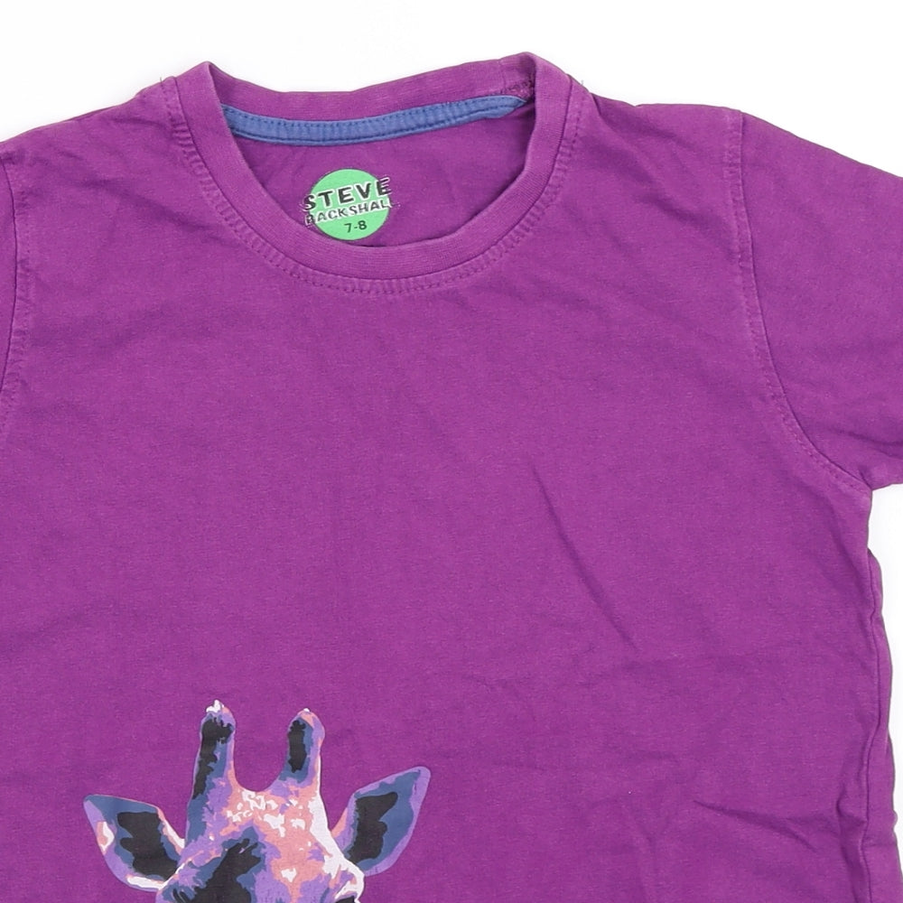 Steve Backshall Boys Purple   Basic T-Shirt Size 7-8 Years  - giraffe