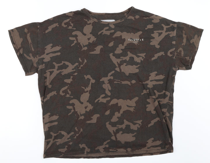 ILLUSIVE LONDON Mens Green Camouflage   T-Shirt Size XS