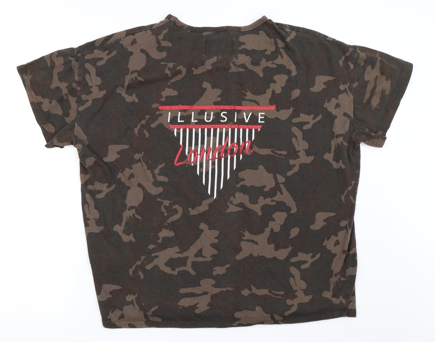ILLUSIVE LONDON Mens Green Camouflage   T-Shirt Size XS