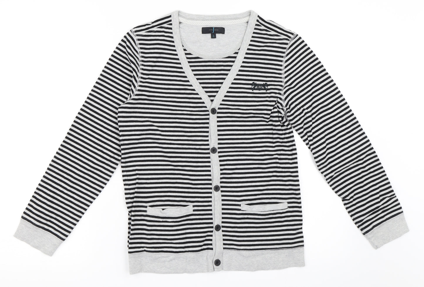 Jasper Conran Boys Grey Striped  Cardigan Jumper Size 13 Years
