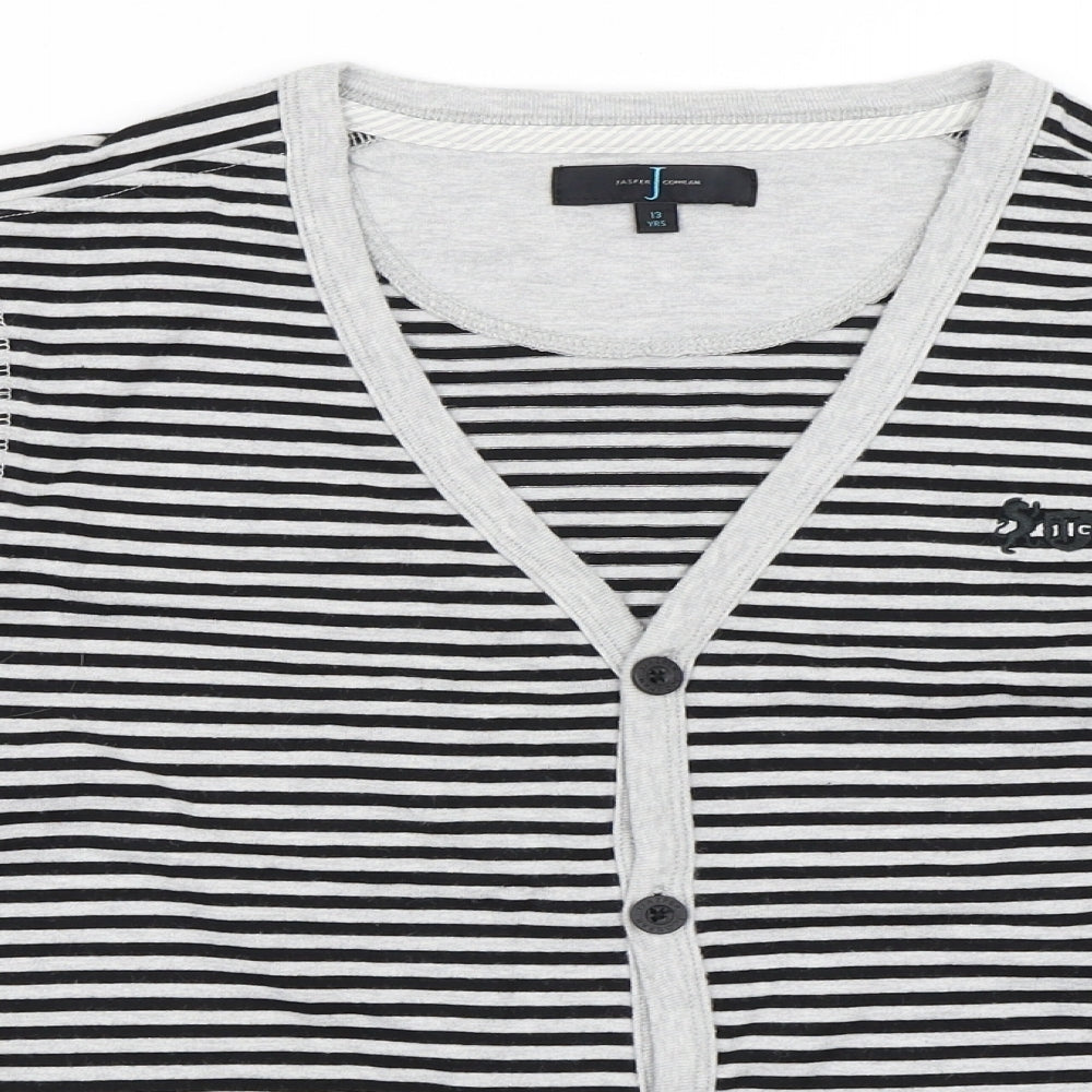 Jasper Conran Boys Grey Striped  Cardigan Jumper Size 13 Years
