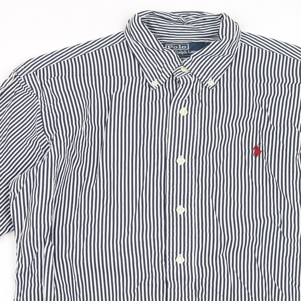 Ralph Lauren Mens Blue Striped   Button-Up Size S