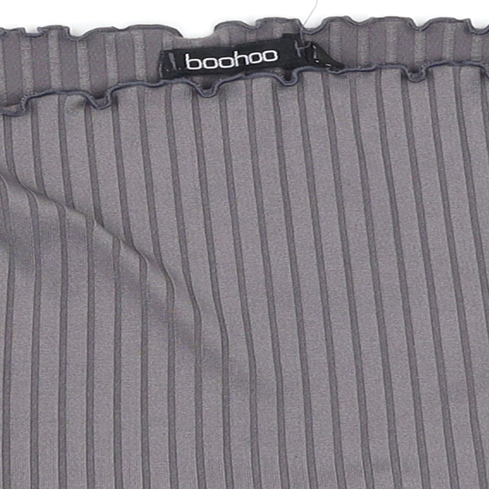 Boohoo Womens Grey   Ringer T-Shirt Size 8