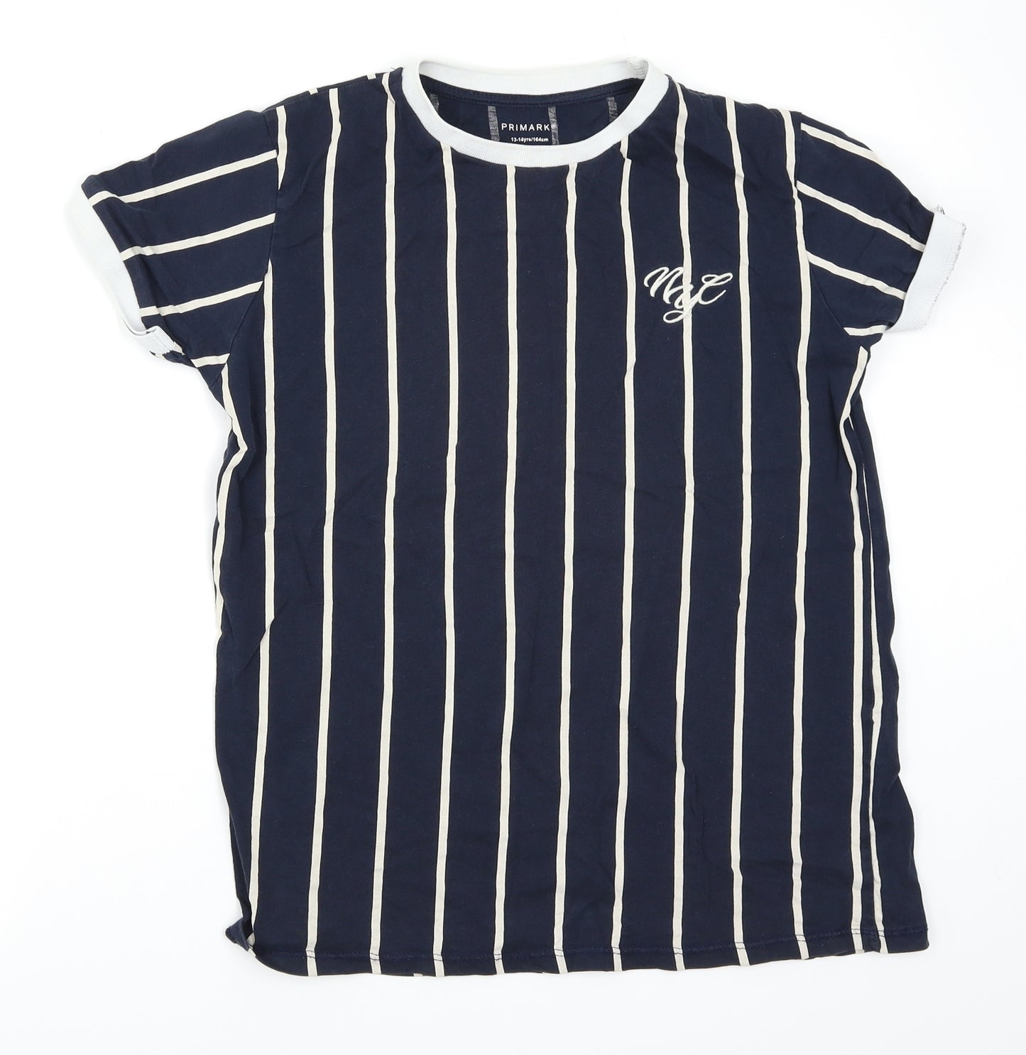 Primark Boys Blue Striped  Basic T-Shirt Size 12-13 Years