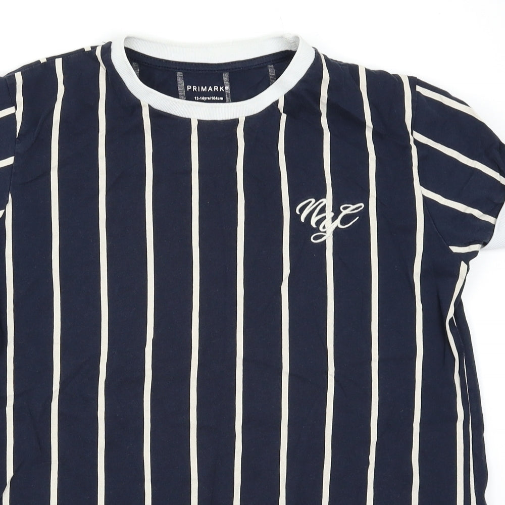 Primark Boys Blue Striped  Basic T-Shirt Size 12-13 Years