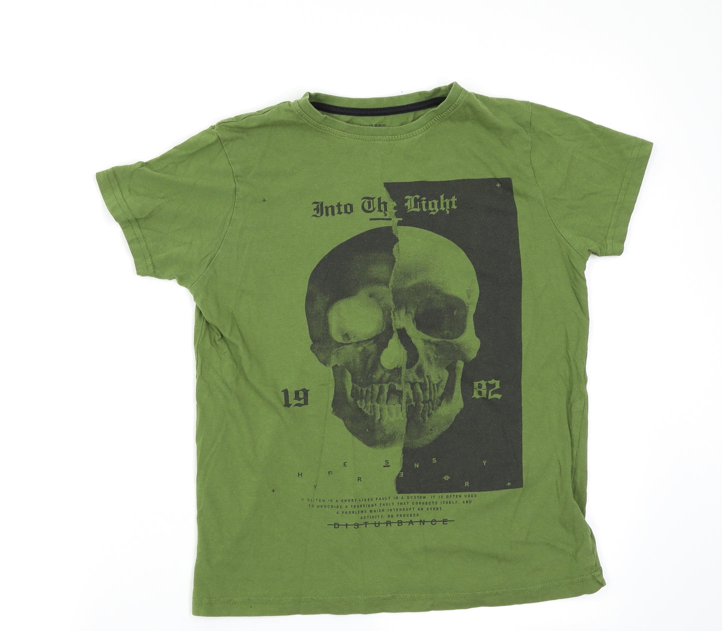 Primark Boys Green   Basic T-Shirt Size 11-12 Years  - Skull