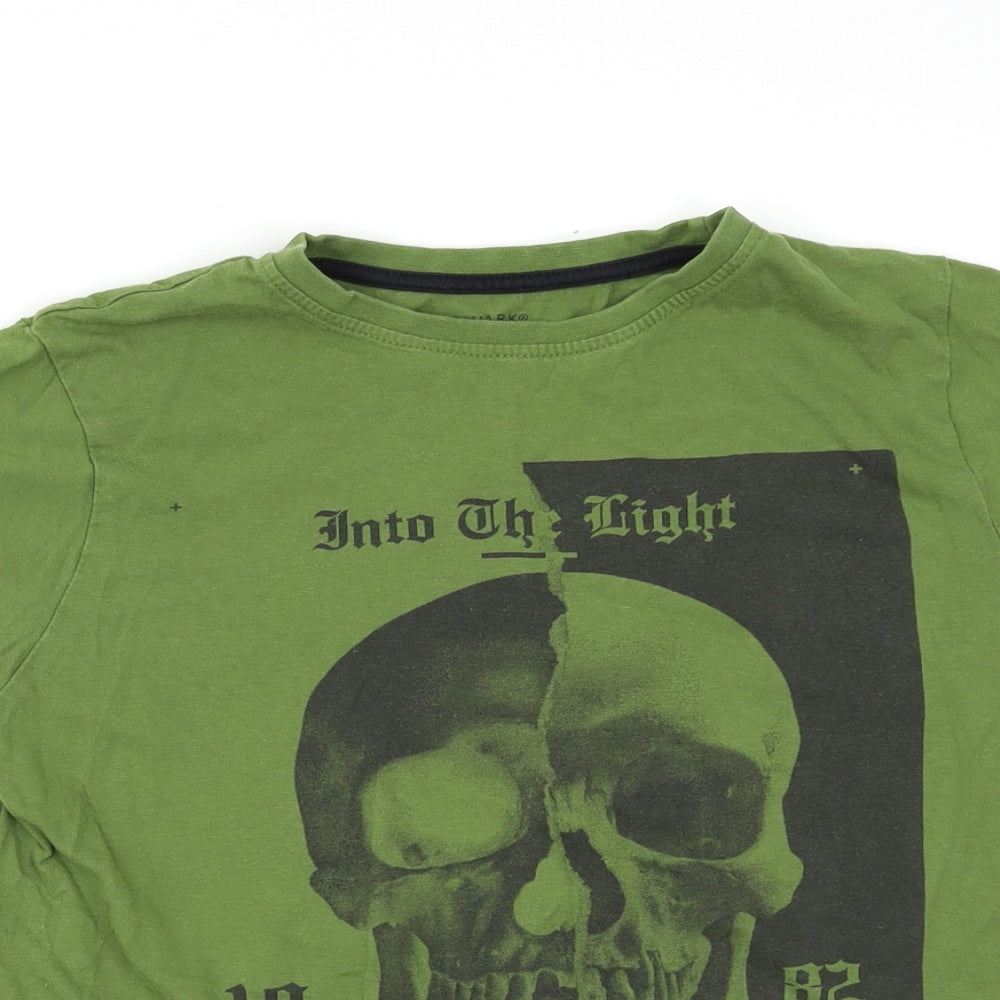 Primark Boys Green   Basic T-Shirt Size 11-12 Years  - Skull