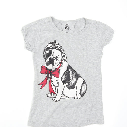YD Girls Grey   Basic T-Shirt Size 8-9 Years  - Bulldog