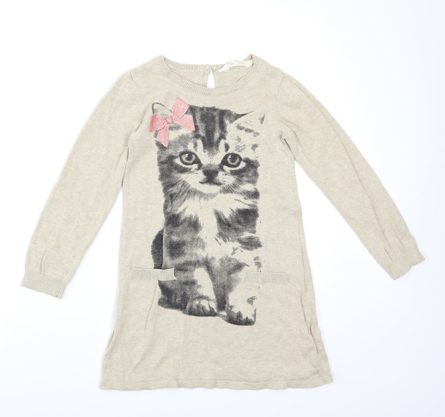 H&M Girls Brown   Pullover Jumper Size 6-7 Years  - Cat