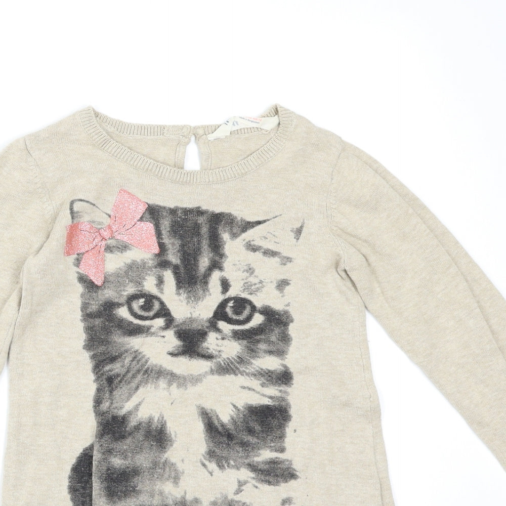 H&M Girls Brown   Pullover Jumper Size 6-7 Years  - Cat