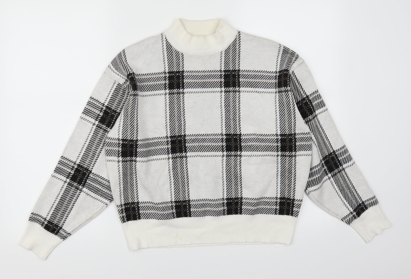 New Look Womens White Check  Pullover Jumper Size S