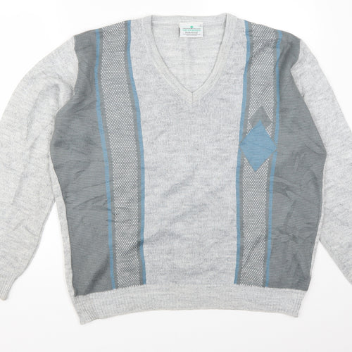 Greenwoods Mens Grey Striped  Pullover Jumper Size L