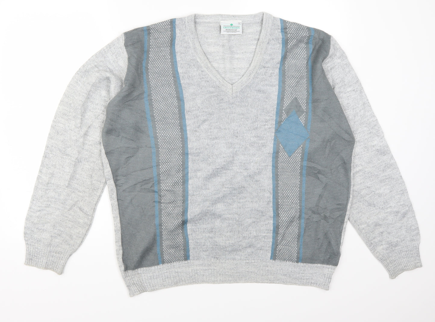 Greenwoods Mens Grey Striped  Pullover Jumper Size L