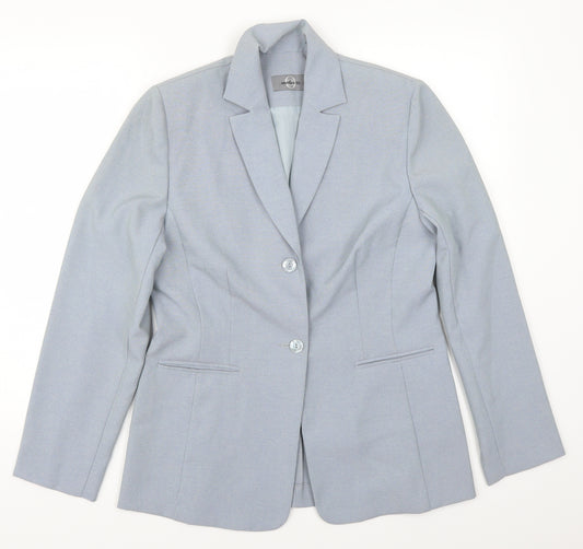 Front view of AMARANTO women’s blue jacket suit jacket, size UK 12