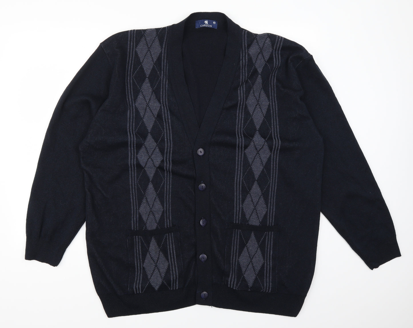 Carson Mens Blue Argyle/Diamond  Cardigan Jumper Size 2XL