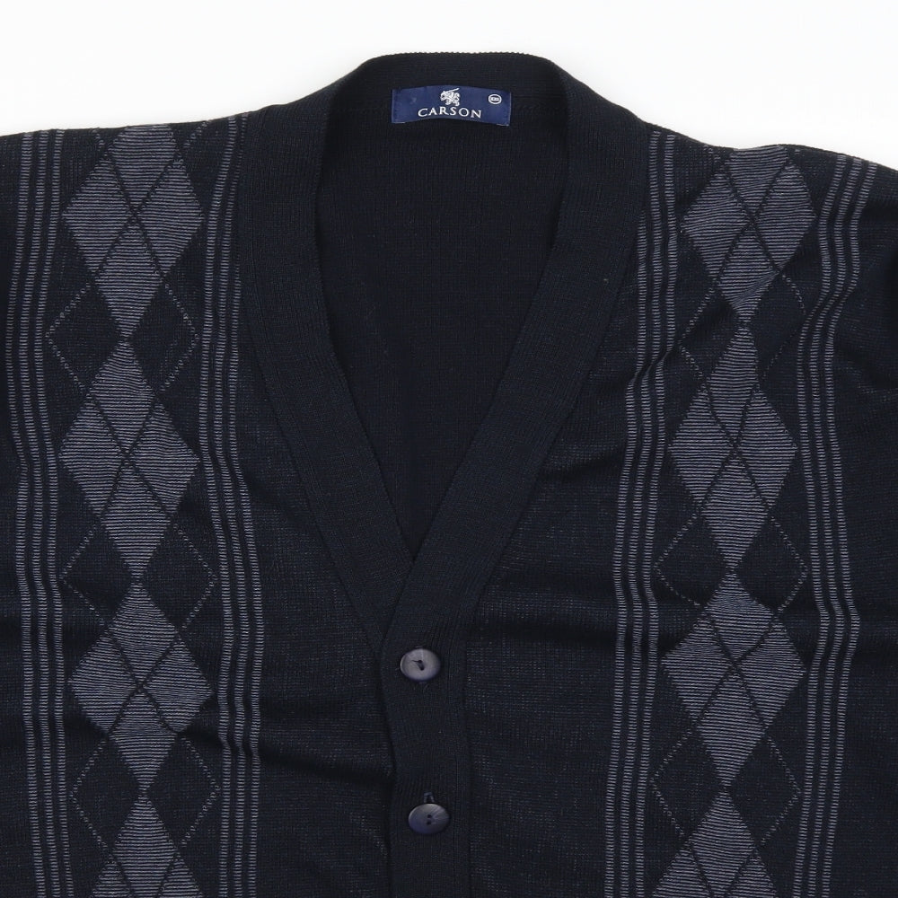 Carson Mens Blue Argyle/Diamond  Cardigan Jumper Size 2XL