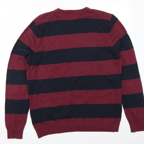 TU Mens Red Striped  Pullover Jumper Size L  - Burgundy