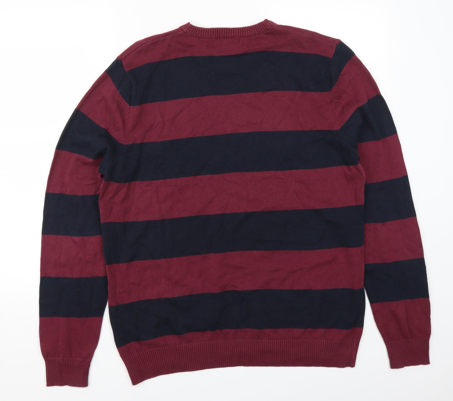 TU Mens Red Striped  Pullover Jumper Size L  - Burgundy